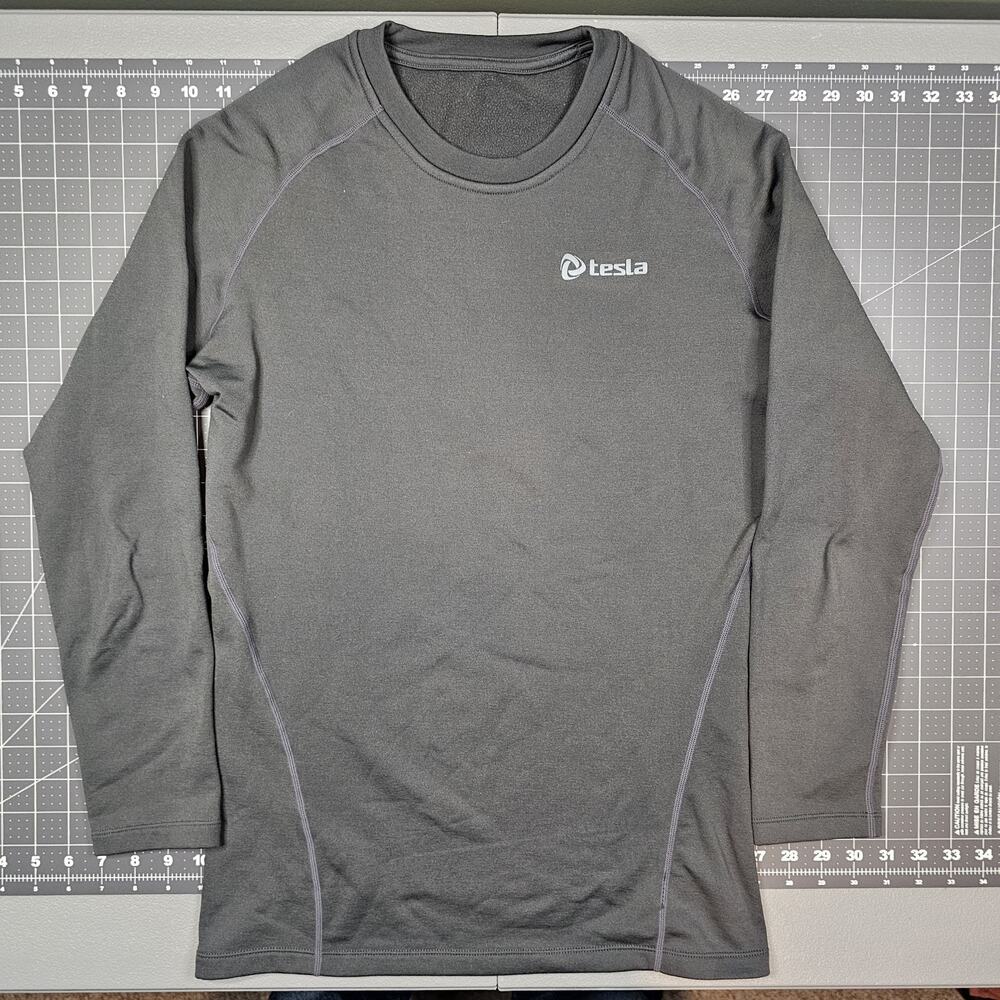 Tesla Gear Compression Shirt XXL Gray Raglan Thermal Fleece Lined Exercise Gym